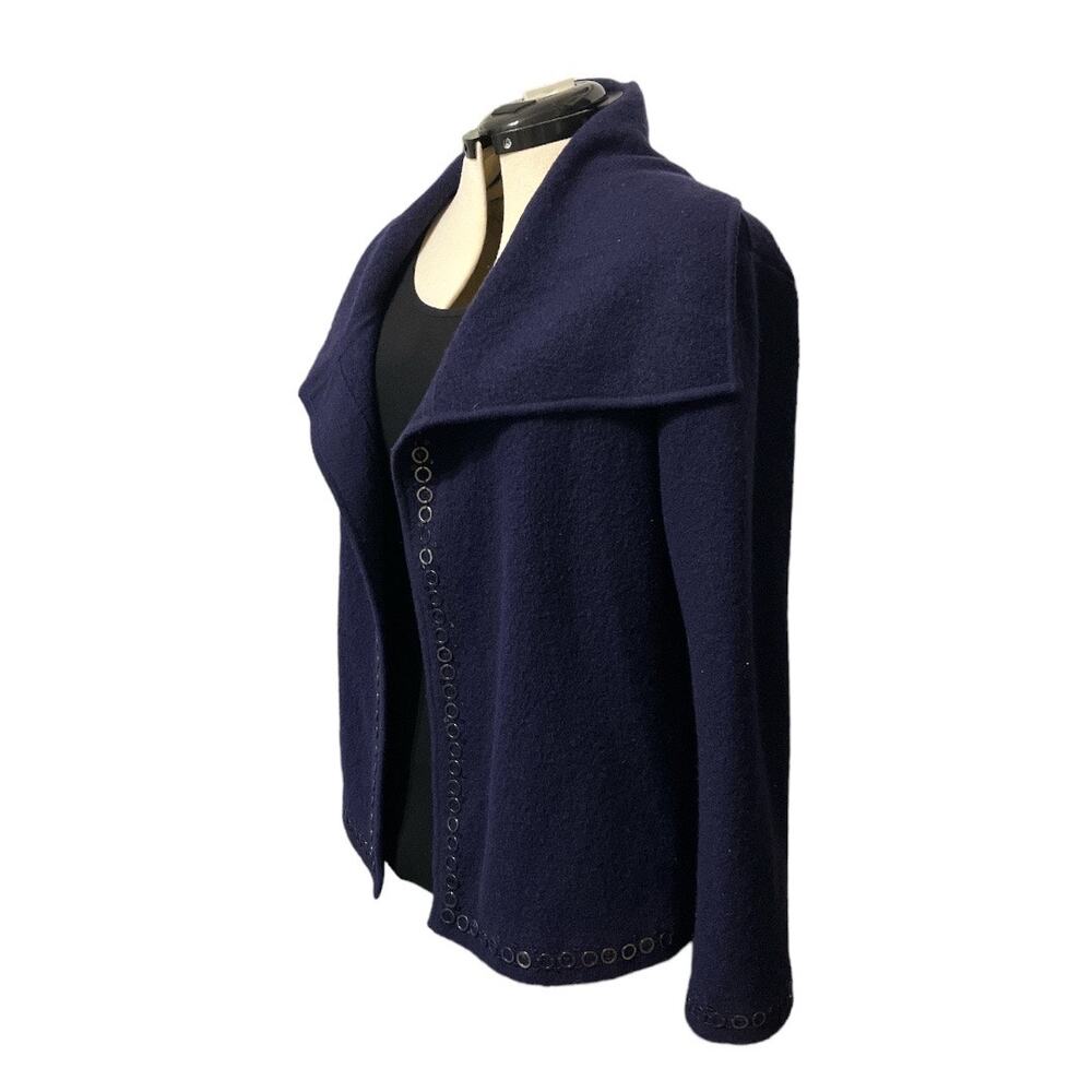 Doncaster Wide Lapel Open Wool Blazer Navy Size Medium - Picture 2 of 7